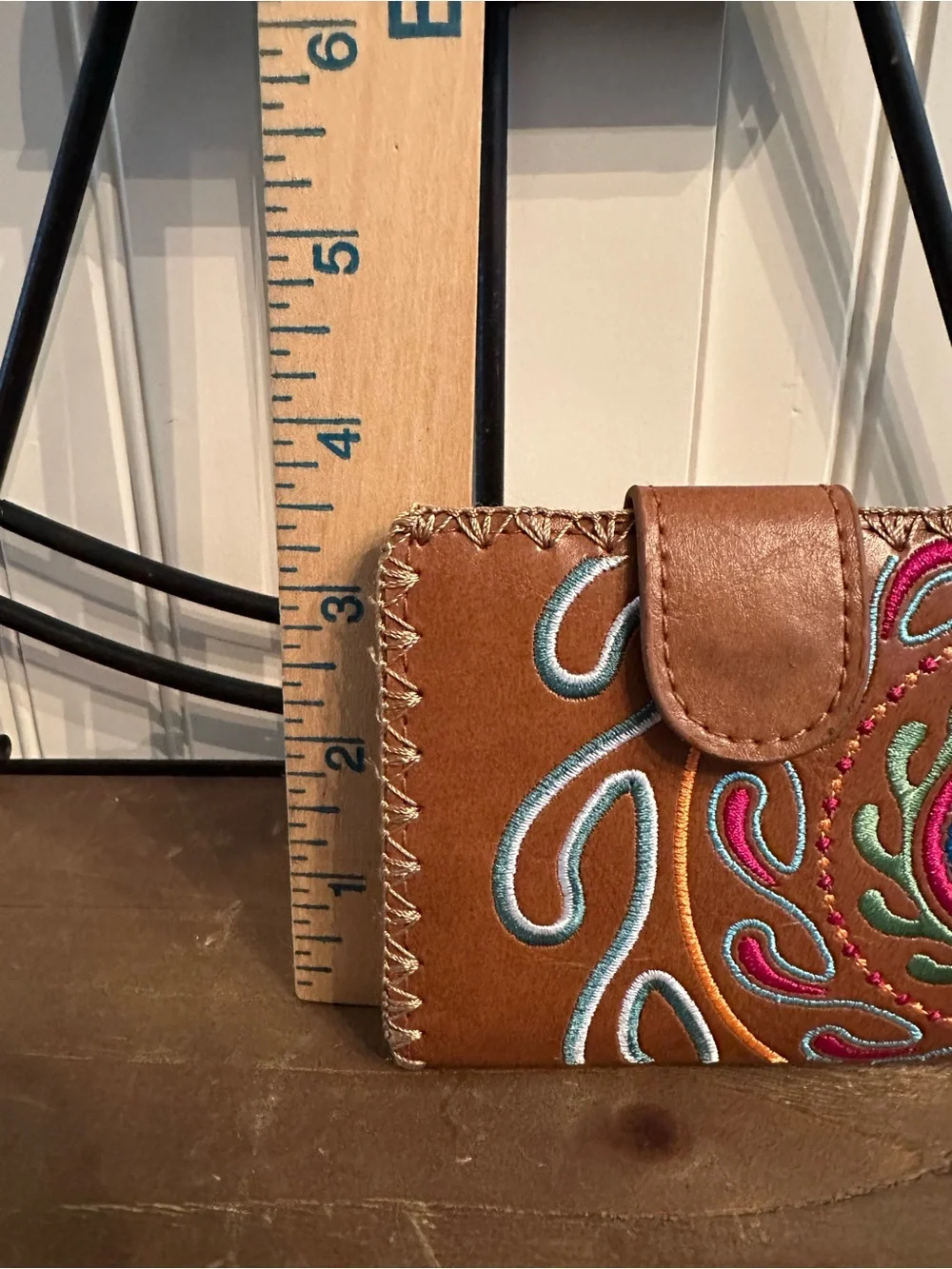Lavishy Elma Collection Hand-stitched Brown Vegan Leather Embroidered Wallet